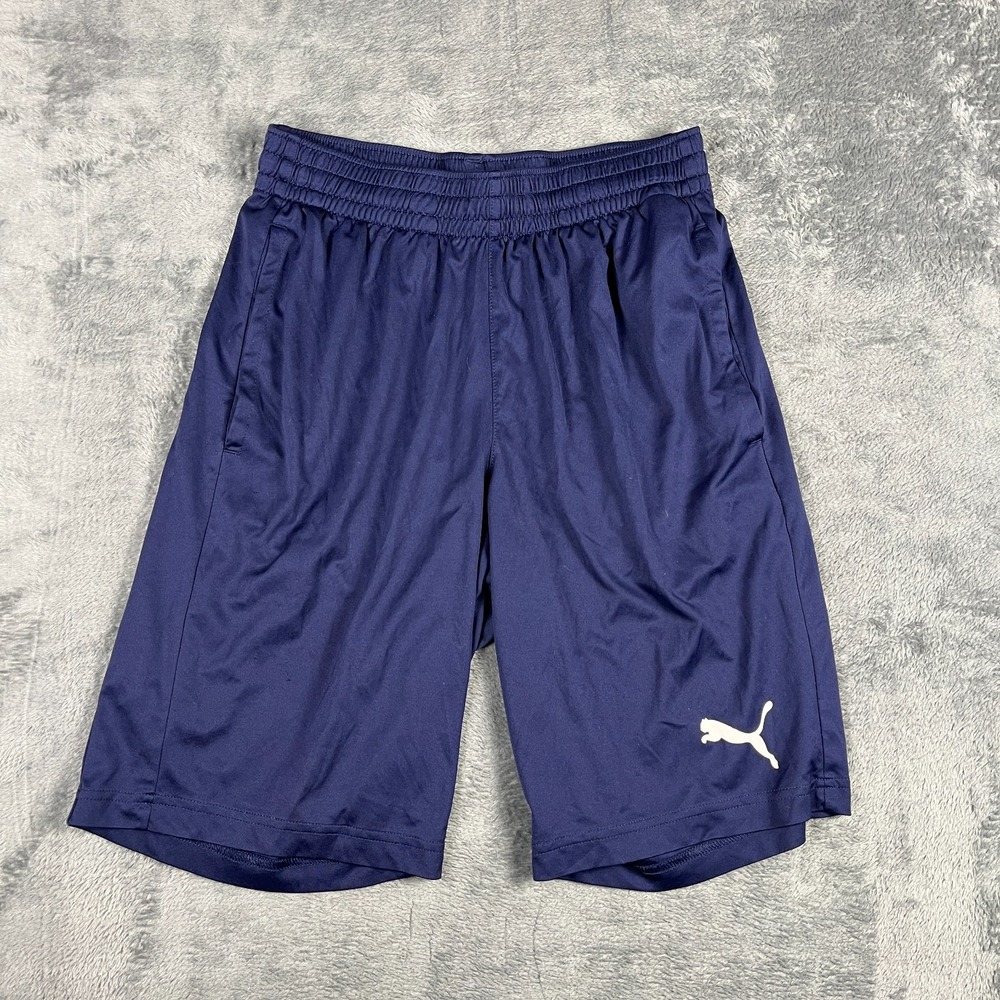 Puma Athletic Shorts Youth Small Navy Blue Regular Fit Elastic Waist Performance